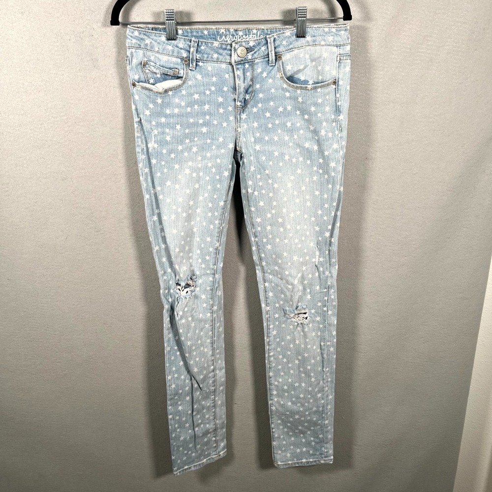 Aeropostale Jeans Womens 4 Blue Denim Star All Over Print Ashley Ultra Skinny